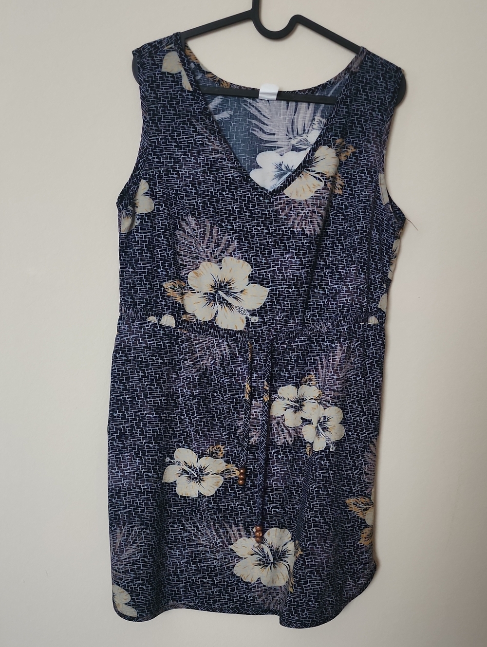 Sleeveless Navy Floral Wrap Dress